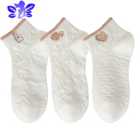 Ideamini 白色袜子女春夏可爱熊日韩学院风低帮短袜女式吸汗透气短筒袜袜子