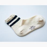 Ideamini 男女情侣 粗线针织 双杠条纹直角短袜中筒袜子 日系日潮袜子