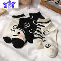 Ideamini 日系休闲可爱笑脸女学生春夏短袜子 百搭条纹满印春夏运动袜袜子