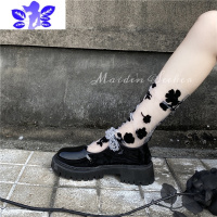 Ideamini 恋爱少女研究所日系玻璃水晶丝袜中筒袜女白色JK袜子透明蕾丝短袜袜子