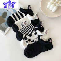 Ideamini袜子女黑色短袜夏季韩版浅口薄款卡通奶牛可爱日系船袜ins潮袜子