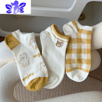 Ideamini可爱小熊袜子女士船袜低帮短袜韩版格子夏季薄不掉跟日系隐形袜子