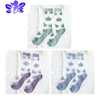 Ideamini泫雅风小花玻璃水晶丝中筒袜ins潮夏季薄款透明长袜棉底韩国可爱袜子