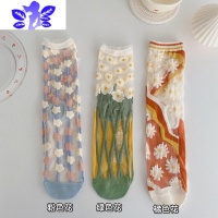 Ideamini玻璃丝透明水晶袜子女中筒袜春夏天日系可爱ins薄款网红花朵长袜袜子