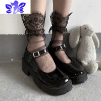 Ideamini玻璃丝袜薄款蕾丝袜子女花边水晶春秋短筒黑色丝袜ins袜子