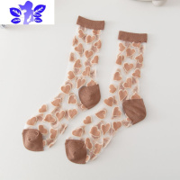 Ideamini爱心玻璃丝中筒袜女网红夏季ins潮凉鞋水晶袜子日系透明网纱长袜袜子