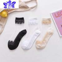 Ideamini袜子女中筒袜秋冬季底玻璃丝袜女水晶短丝袜薄款性感蕾丝花边袜子