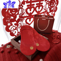 Ideamini红袜子结婚情侣一对新婚男士喜字新郎新娘袜子女隐形船袜袜子