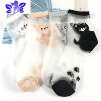 Ideamini4双装卡通猫咪超薄款镂空透气网袜日系玻璃丝袜子女透明水晶袜袜子