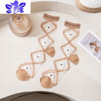 Ideamini夏季超薄袜子女ins潮透明玻璃水晶丝袜可爱花朵棉底透气中筒长袜袜子