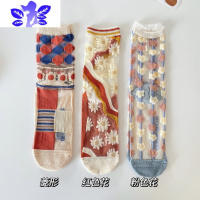 Ideamini玻璃丝透明水晶袜子女中筒袜ins薄款网红花朵长袜春夏天日系可爱袜子