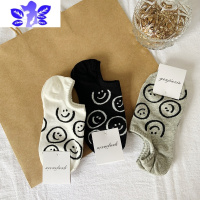 Ideamini韩国黑白色笑脸袜子女夏季 ins可爱棉质休闲短袜浅口隐形薄款船袜袜子