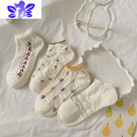 Ideamini韩国春秋季小花白色袜子女短袜ins潮可爱日系夏季薄款低帮船袜袜子