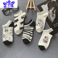 Ideamini男士袜子ins潮可爱日系黑白船袜插画运动个生情侣袜子女短袜袜子