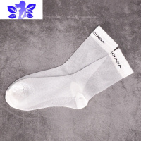 Ideamini春夏新款冰丝袜子女潮牌字母薄款玻璃丝透明小腿袜彩色银丝中筒袜袜子