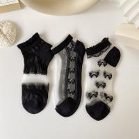 Ideamini薄款玻璃丝船袜浅口网纱蕾丝短袜ins潮网红黑色花边透明袜子女夏袜子