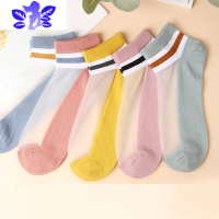 Ideamini春夏超薄玻璃丝水晶袜潮流条纹时尚青春浅口低帮船袜脚底薄棉不闷袜子