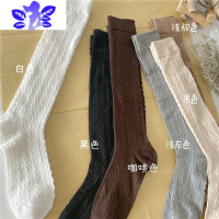 Ideamini春夏新品网红麻花及膝小腿袜女棉质韩版学院风菱形高筒长袜子袜子