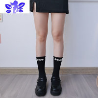 Ideamini珍珠黑色小腿复古配皮鞋日系玛丽珍鞋长袜女潮ins乐福鞋丝袜