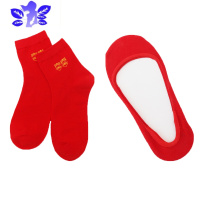 Ideamini结婚袜子红色一对男女婚庆情侣袜本命年船袜薄款中筒袜蕾丝袜袜子