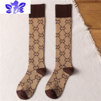 Ideamini美式复古小腿女春秋欧美潮牌字母咖色高筒袜英伦港风及膝长袜丝袜