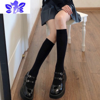 Ideamini日系ins女潮春夏棉质黑色堆堆袜及膝中长筒袜jk黑白色小腿袜丝袜