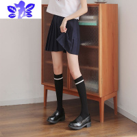 Ideamini中长筒女春秋款白色三杠条纹棒球运动小腿袜女童儿童学生黑色丝袜