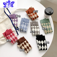 Ideamini菱格子小腿女ins潮春秋日系文艺学院风秋冬及膝长筒袜女丝袜