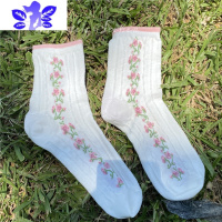 Ideamini恋爱少女:夏季薄蕾丝花朵白色袜子女小腿袜jk短中筒袜透气公主袜袜子