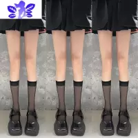 Ideamini小腿袜女白色丝袜半截夏季薄款过膝春秋中筒半腿黑丝长筒jk黑色袜子