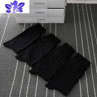 Ideamini佐印4双品质丝光棉男士商务正装皮鞋袜长筒性感薄款纯色纹理丝袜