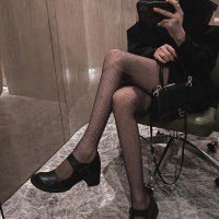 IdeaminiIN MIMIFACE黑色带钻字母亮晶晶丝袜ins薄款性感黑丝渔网袜女春秋