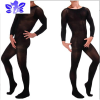 Ideamini大码天高弹超柔40D男士性感紧身连体丝袜连身纯色衣全包丝袜