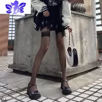 Ideamini假吊带丝袜女超薄性感春秋开裆肉色蕾丝过膝连裤袜黑丝