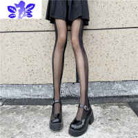 Ideamini黑丝袜女夏季性感显瘦侧竖条纹黑色拼接连裤JK春秋薄款