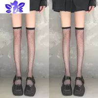 Ideamini过膝丝袜女长筒袜黑丝薄款夏季半截大腿白色性感网袜蕾丝情调黑色