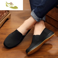 喻娄品牌布鞋男黑色工作鞋休闲男式低帮开车鞋黑布鞋牛筋底防滑工地