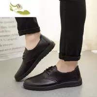 喻娄品牌肯德基工作鞋男士黑色皮鞋麦当劳舒适软底防滑平底餐厅上班鞋男鞋男士低帮鞋
