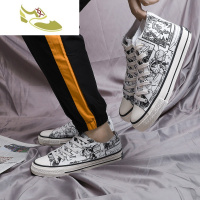 喻娄品牌新款网红涂鸦潮鞋低帮帆布鞋男士韩版手绘潮流个性漫画布鞋子男鞋