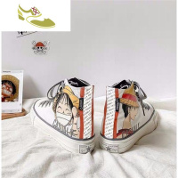 喻娄品牌海贼王帆布鞋女学生韩版百搭2019动漫反光漫画路飞高帮1970s潮鞋