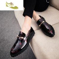 喻娄品牌漆皮豆豆鞋男厚底增高2018新款发型师潮鞋亮面一脚蹬小皮鞋男