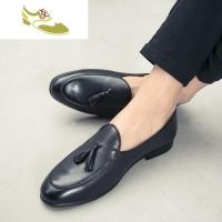喻娄品牌皮鞋男韩版百搭个性懒人豆豆鞋英伦风一脚蹬流苏发型师鞋子男潮鞋