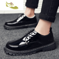 喻娄品牌韩版小皮鞋全黑色防水防滑防油厨房上班工作鞋休闲厨师男小黑鞋子男士低帮鞋