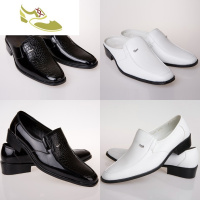 喻娄品牌黑色男士皮拖鞋舞台演出大合唱鞋影楼拍照鞋试衣间皮鞋英伦服装店男士低帮鞋