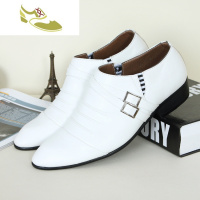 喻娄品牌2019新款白色男鞋韩版潮流正装套脚皮鞋男尖头鞋英伦休闲潮鞋透气男士低帮鞋