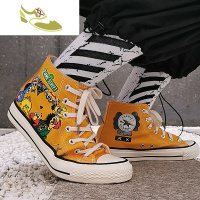 喻娄品牌2019新款学生帆布鞋男高帮潮流日系动漫人物芝麻街手绘涂鸦休闲鞋