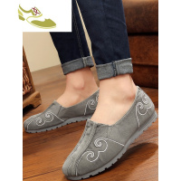 喻娄品牌刺绣布鞋男复古中国风中式休闲帆布潮鞋一脚蹬透气汉服鞋子