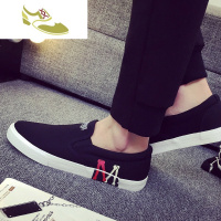 喻娄品牌春季韩版懒人帆布鞋男2018单鞋圆头套脚休闲鞋一脚蹬平底低帮男