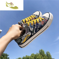 喻娄品牌潮鞋帆布鞋男鞋2019新款网红鞋子潮鞋手绘涂鸦板鞋爆改低帮帆布鞋