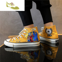 喻娄品牌秋季涂鸦手绘帆布鞋男高帮潮流百搭中帮板鞋动漫学生港风ins潮鞋
